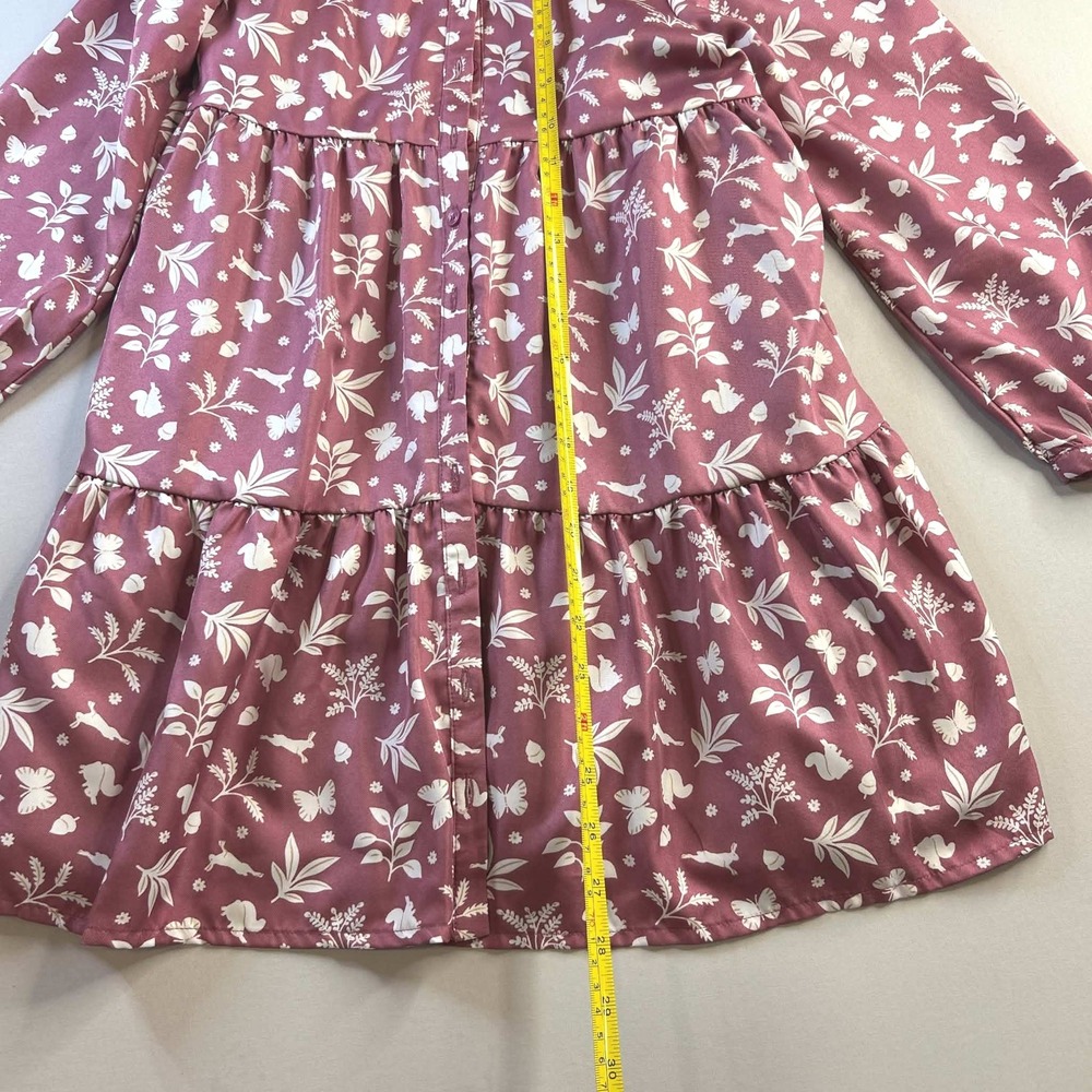 Janie and Jack Girls Mauve Pink Woodland Animal Tiered Button Front Dress Size 8 - Picture 5 of 9